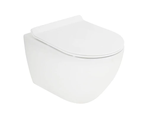 Подвесной безободковый унитаз Cezares Stylus с системой смыва Торнадо, сиденье SoftClose, белый, CZR-6601-TH-TOR/CZR-2011-SC