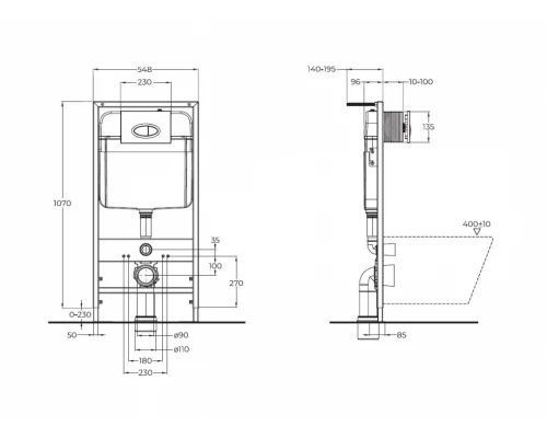 Инсталляция BelBagno с унитазом Cezares Stylus CZR-513-TH-R, сиденье микролифт, клавиша хром, комплект
