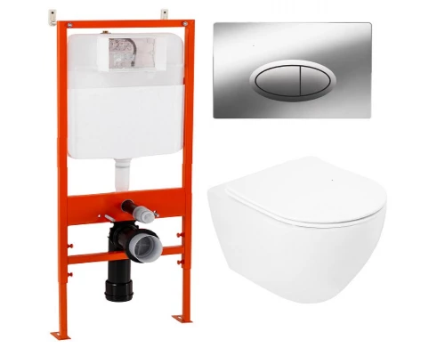 Инсталляция BelBagno с унитазом Cezares Stylus CZR-513-TH-R, сиденье микролифт, клавиша хром, комплект