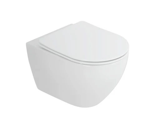 Подвесной безободковый унитаз Cezares Stylus с системой смыва Торнадо, сиденье SoftClose, белый, CZR-6601-TH-TOR/CZR-2316-SC