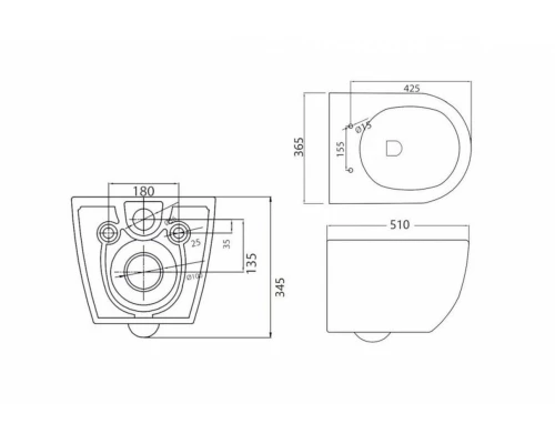 Подвесной безободковый унитаз Cezares Stylus с системой смыва Торнадо, сиденье SoftClose, белый, CZR-6601-TH-TOR/CZR-2316-SC