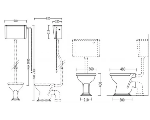 Напольный унитаз Devon&Devon Oxford IBWCOXF с высоким бачком IBCAOXF со смывным механизмом