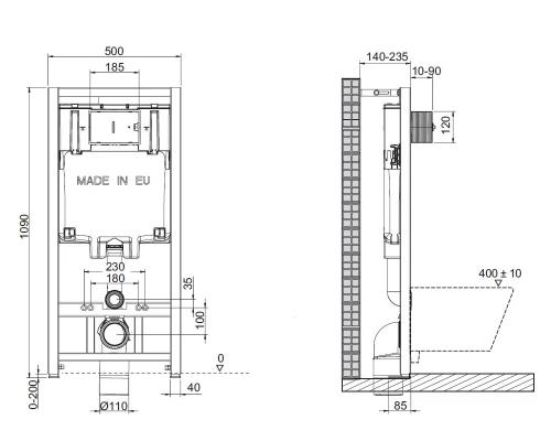 Инсталляция Jacob Delafon E29025 с безободковым унитазом Vox EDM102, сиденье микролифт, комплект E21772RU-00 (E29025+EDM102+E20142)