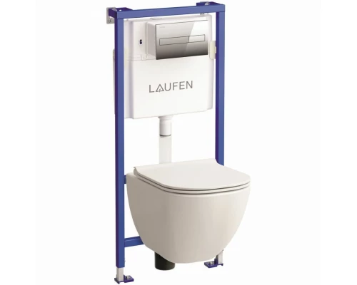 Инсталляция Laufen Basal, клавиша хром, с унитазом Laufen Basal, сиденье микролифт, белый, 6.2071.2.004.000.3