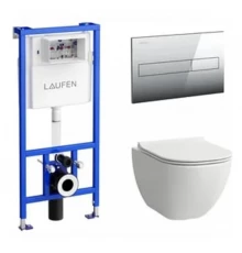 Инсталляция Laufen Basal, клавиша хром, с унитазом Laufen Basal, сиденье микролифт, белый, 6.2071.2.004.000.3