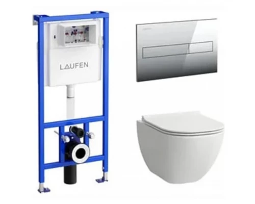 Инсталляция Laufen Basal, клавиша хром, с унитазом Laufen Basal, сиденье микролифт, белый, 6.2071.2.004.000.3