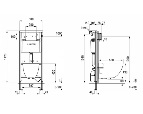 Инсталляция Laufen Basal, клавиша хром, с унитазом Laufen Basal, сиденье микролифт, белый, 6.2071.2.004.000.3