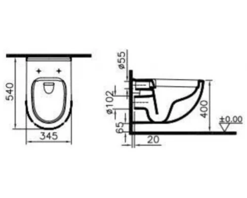 Безободковый подвесной унитаз Vitra S40, антибактериальная глазурь, 7759B003-0075