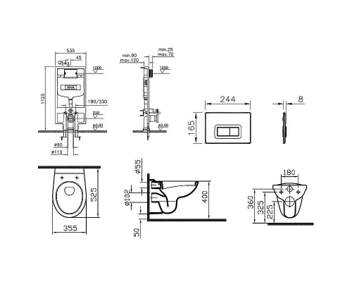 Инсталляция с унитазом Vitra Normus, крышка стандарт, клавиша хром глянцевый, 9773B003-7200