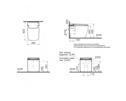 Интеллектуальный напольный унитаз Vitra V-Care Prime, крышка микролифт, с функцией биде, пульт ДУ, 7232B403-6217