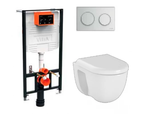 Инсталляция с унитазом Vitra S40 L-box, с толстым быстросъёмным сиденьем с микролифтом, клавиша хром глянцевый, 9005B003-7211