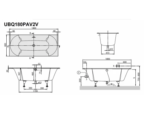 Ванна квариловая Villeroy&Boch Pavia 180 х 80 см UBQ180PAV2V-01, Quaryl®, Alpin