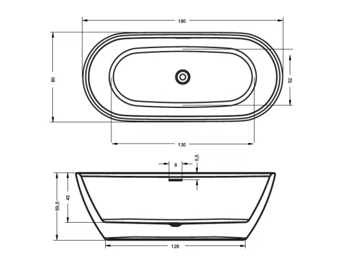 Ванна акриловая Riho Inspire FS 180 x 80 см B085001005, без гидромассажа, белая