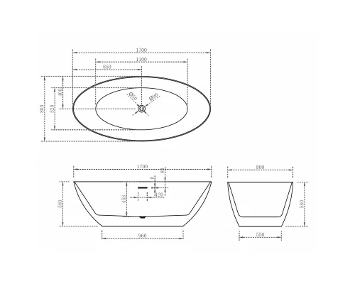 Ванна акриловая Abber 170 х 80 x 58 см, отдельностоящая, белая, AB9374-1.7