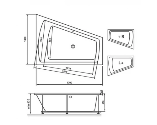 Ванна акриловая Vayer Trinity L/R 170 x 130 см (Гл000006819/Гл000006818)