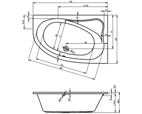 Ванна акриловая Riho Lyra 170 x 110 см, левая/правая B017001005/B018001005