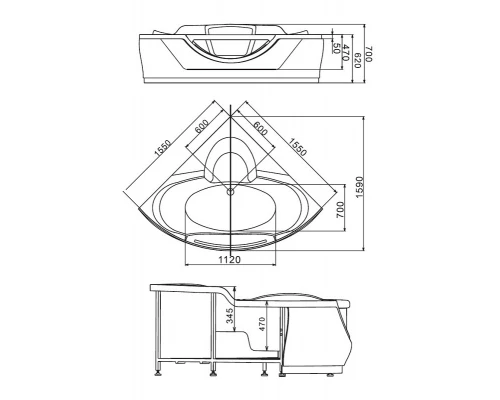 Ванна гидромассажная акриловая Gemy G9025 II K, 155 х 155x 70 см