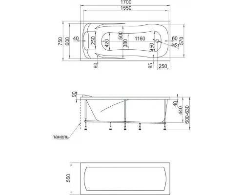 Акриловая ванна 1MarKa Calipso 170 х 75 см, цвет белый, 01каи1775