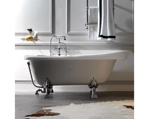 Ванна Kerasan Retro 170 х 77 см, искусственный камень, сифон, слив-перелив и ножки хром в комплекте, цвет белый, 105590