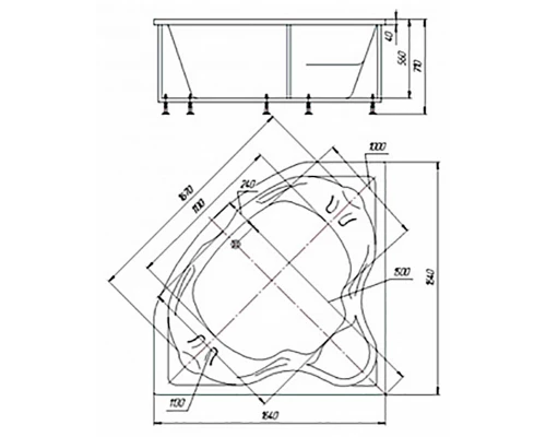 Ванна акриловая Aquatek Сириус, 164 x 164 см, с гидромассажем, белая, SIR164-0000006