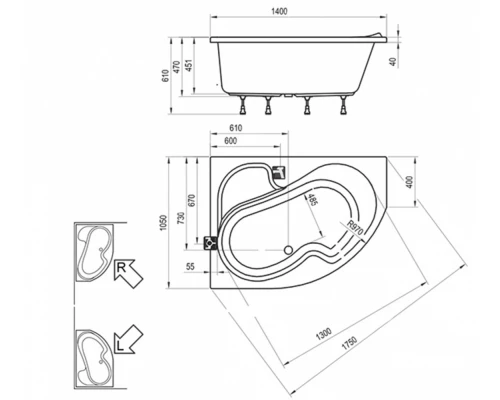 Акриловая ванна Ravak Rosa I, 140 x 105 см, левая/правая, белая CI01000000/CV01000000