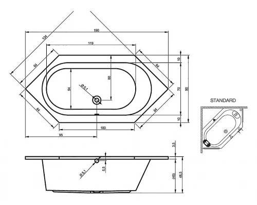 Ванна акриловая Riho Kansas 190 x 90 см
