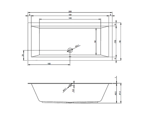Ванна акриловая Riho Lugo 200 x 90 см B137001005
