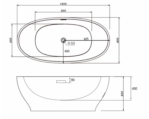 Ванна акриловая Abber AB9207 165 х 80 х 60 см отдельностоящая, белый
