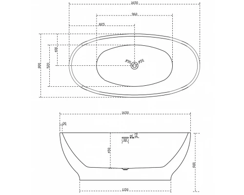 Ванна акриловая Abber 165 х 80 x 60 см, отдельностоящая, черная матовая, AB9207MB