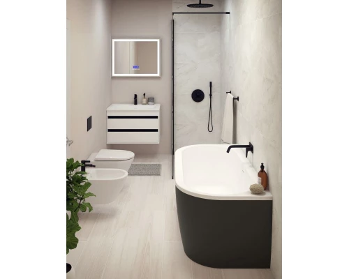 Ванна акриловая Cezares Slim Wall, 180 х 79 см, черная фронтальная панель, чаша белая, SLIM WALL-180-80-60-NERO-SET