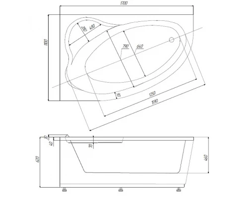 Ванна акриловая Aquatek Eco-friendly Фиджи 170 x 110 см, вклеенный каркас, белая, левая/правая
