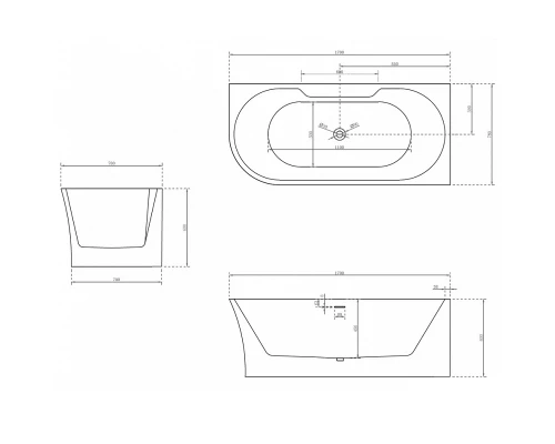 Ванна акриловая Abber 170 х 78 x 60 см, белая, AB9335-1.7 L/R