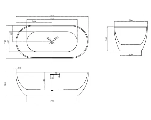 Ванна акриловая Abber AB9241 172 х 79 x 58 см отдельностоящая, белая