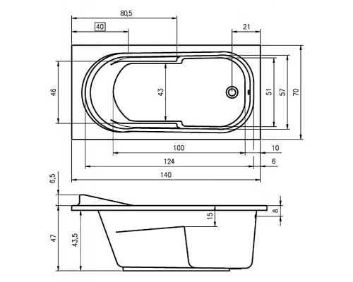 Ванна акриловая Riho Columbia 140 x 70 см, цвет белый, B004001005