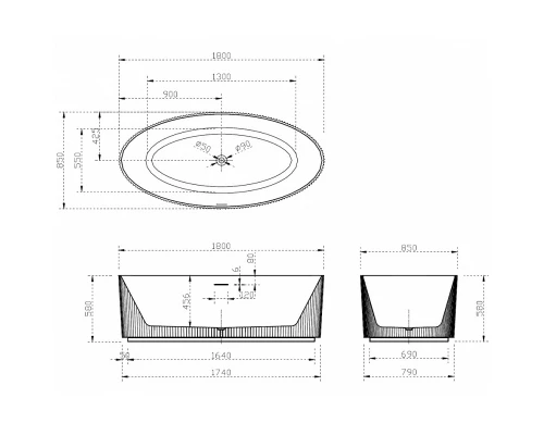 Ванна акриловая Abber 180 х 85 x 58 см, отдельностоящая, белая, AB9327