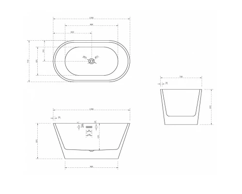 Ванна акриловая Abber 130 х 70 x 60 см отдельностоящая, белая, AB9203-1.3