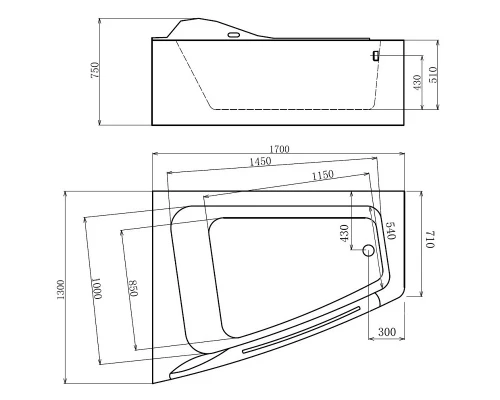 Ванна гидромассажная акриловая Gemy, 170 х 130 см, смеситель, радио, Bluetooth, белая, G9056 K L/R