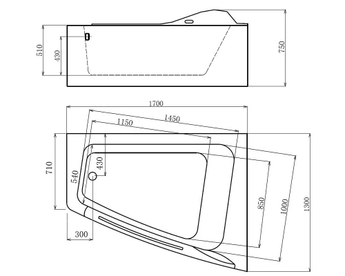 Ванна гидромассажная акриловая Gemy, 170 х 130 см, смеситель, радио, Bluetooth, белая, G9056 K L/R