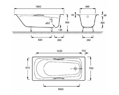 Чугунная ванна Jacob Delafon Melanie, 160 x 70 см, ножки и слив-перелив в подарок, цвет белый, E2935-00