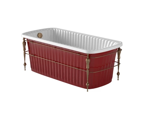 Ванна Migliore Olivia Console 174 х 80 х 66 см, из литьевого мрамора, фурнитура бронза, панель красная глянцевая, 24267