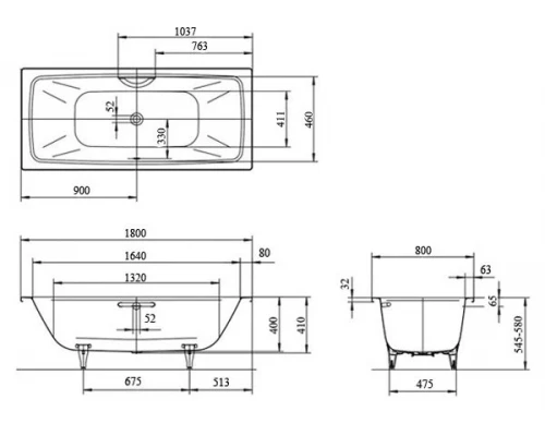 Ванна стальная Kaldewei Cayono Duo standard mod 725, 180 x 80 см, белый, 725 272500010001
