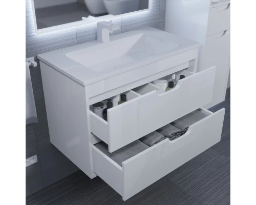 Тумба с раковиной для ванной Uperwood Modul (80 см, подвесная, глянцевая, белая)