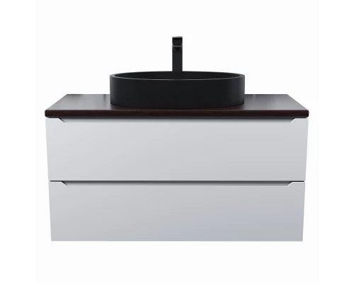 Комплект Тумба со столешницей для ванной Uperwood Tanos (100 см, белая/бук темный, с накладной раковиной Rome, цвет черный)