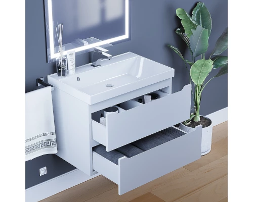 Тумба с раковиной для ванной Uperwood Tanos (70 см, подвесная, матовая, белая)