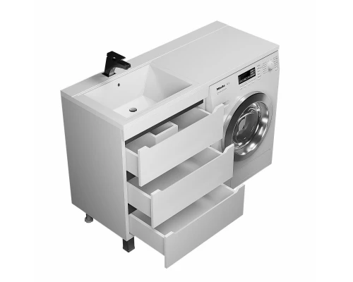 Тумба под стиральную машину Uperwood Tanos 60 см (напольная, белая/графит, с раковиной Cosmos 120 см, левая)