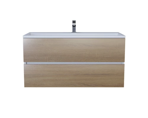 Тумба с раковиной для ванной Uperwood Barsa (100 см, раковина белая, подвесная тумба белая/дуб сонома)