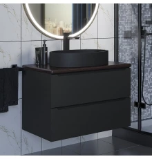 Комплект Тумба со столешницей для ванной Uperwood Tanos (80 см, черная/бук темный, с накладной раковиной Rome, цвет черный)