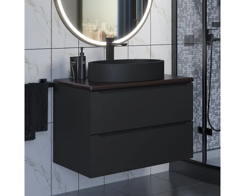 Комплект Тумба со столешницей для ванной Uperwood Tanos (80 см, черная/бук темный, с накладной раковиной Rome, цвет черный)