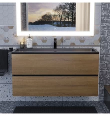 Тумба под раковину для ванной Uperwood Barsa (100 см, подвесная, черная/дуб сонома)