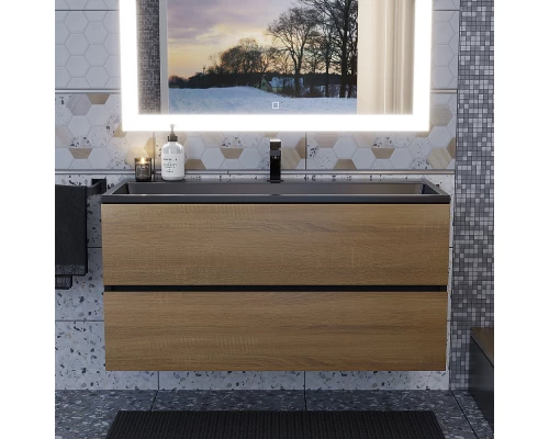Тумба под раковину для ванной Uperwood Barsa (100 см, подвесная, черная/дуб сонома)